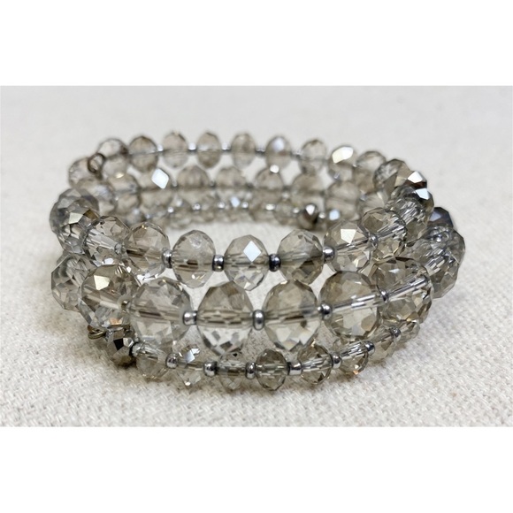 Smokey grey aurora borealis crystals memory wire bracelet - Picture 2 of 3